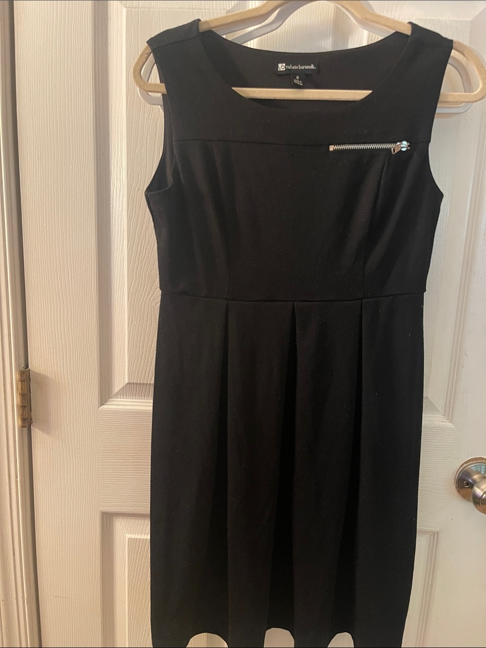 Valerie Bertinelli Black Sleeveless Midi Dress with Decorative Silver Zip